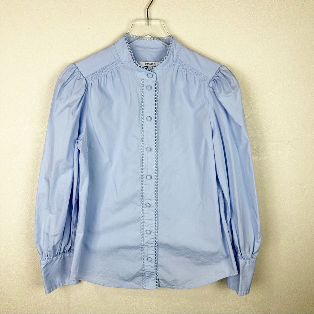 Derek Crosby 10 Button Down Cotton Long Sleeve Blue Blouse Size 6